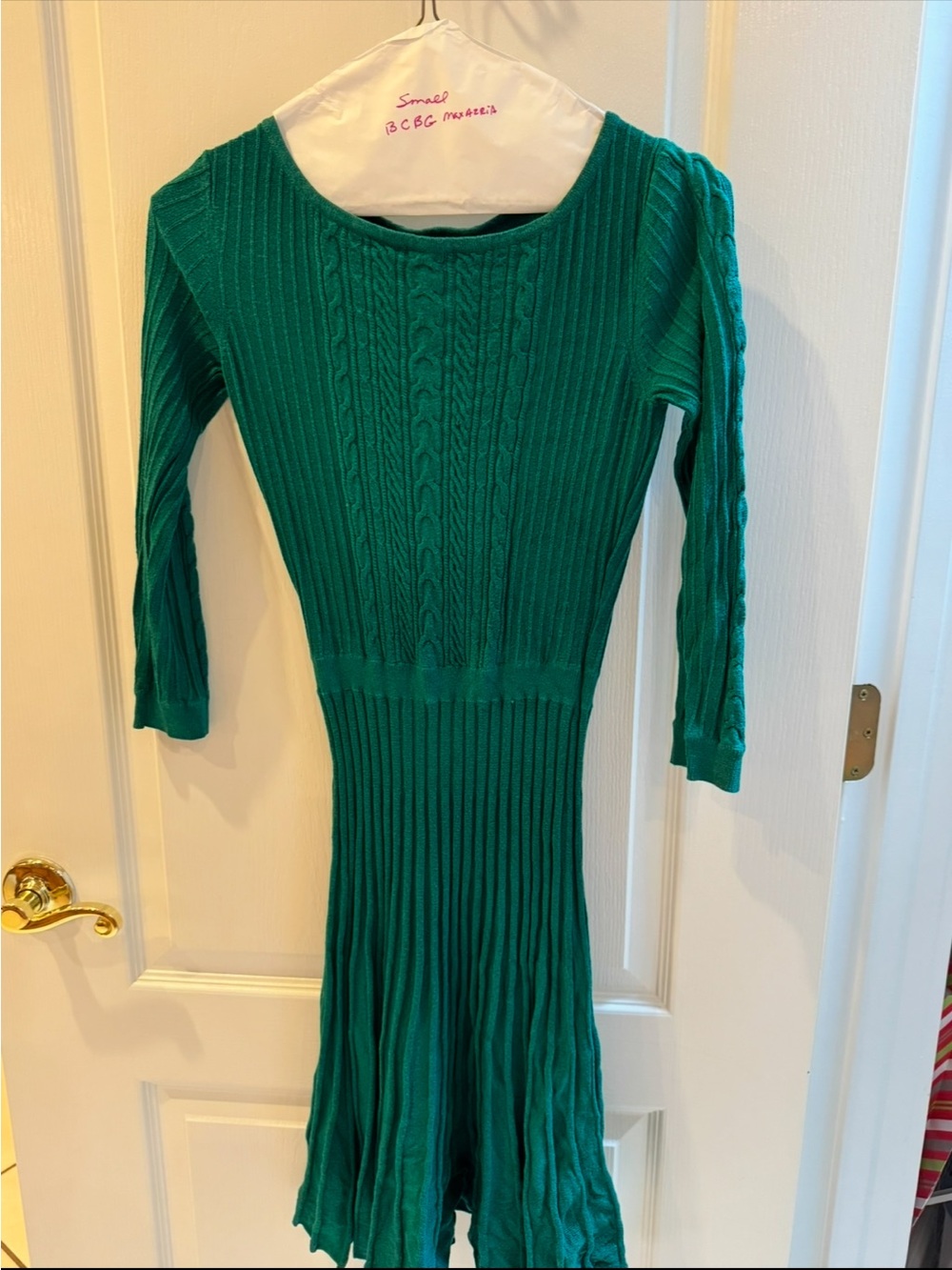 BCBG Emerald Green Long-Sleeve Ribbed Knit Dress